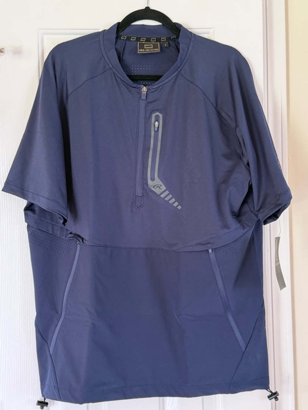 NWT Rawlings Gold Collection Quarter Zip Short Sleeve Baseball Cage Jacket Navy